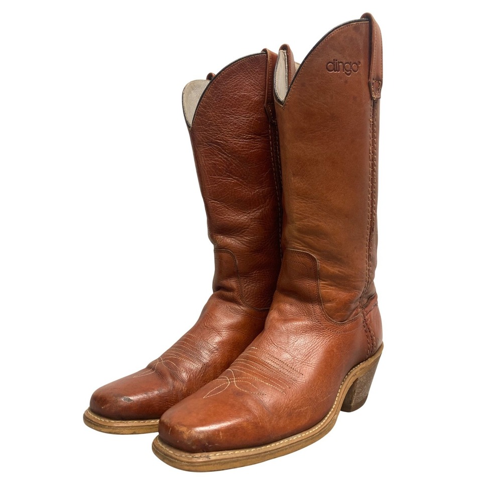 Vintage 1981 Dingo Acme Mens Leather Campus Pull-On Cowboy Boots Size 7.5D